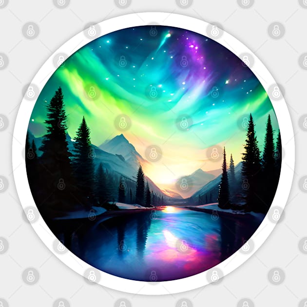 Northern Lights - Winter - Natural Beauty - Christmas Sticker by Stylish Dzign